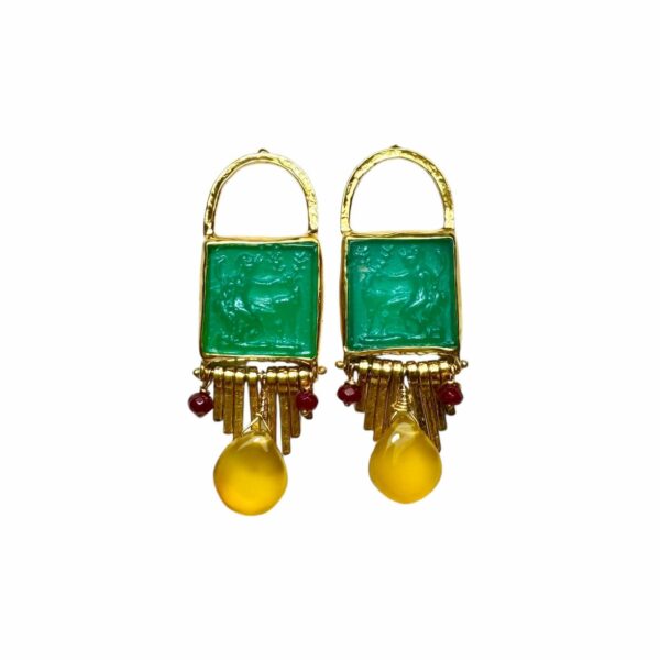 Tonia Makri Earrings Venetian Glass Lemon Chalcedony Fux Jade