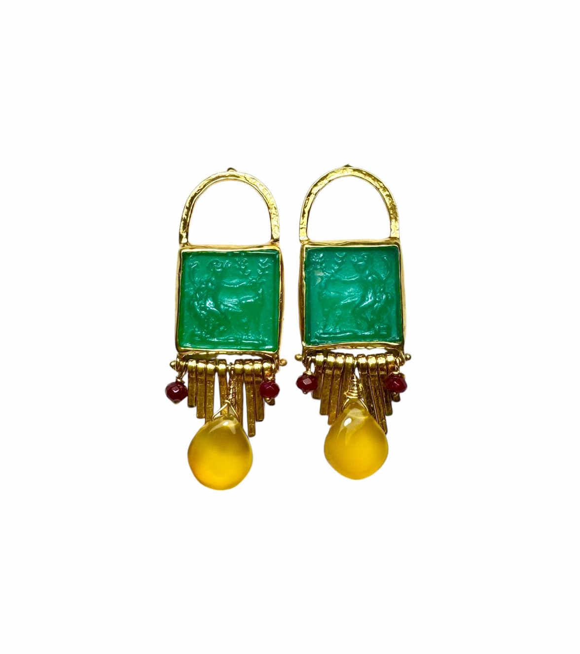 Tonia Makri Earrings Venetian Glass Lemon Chalcedony Fux Jade
