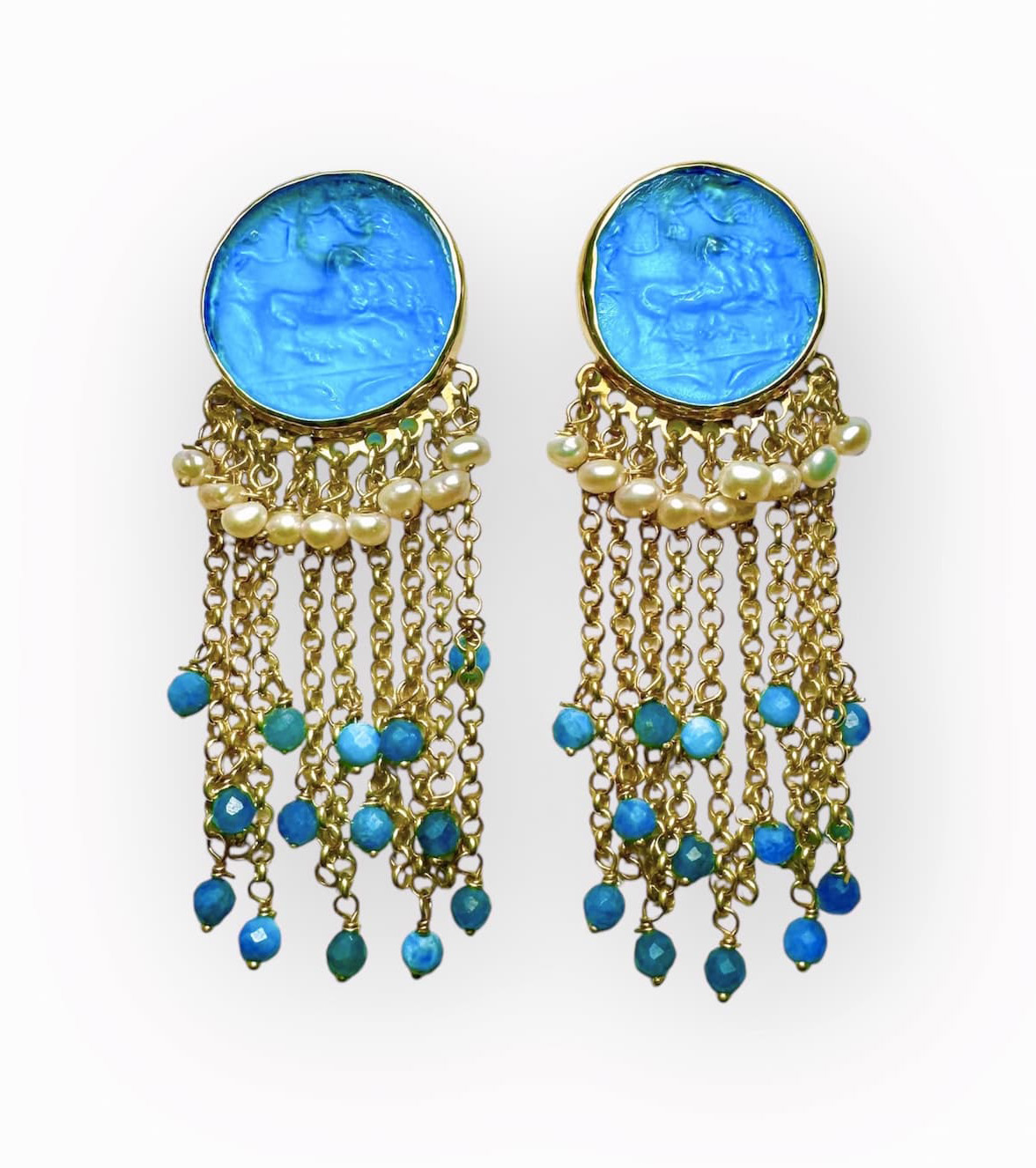 Tonia Makri Earrings Venetian Glass Pearls Agates