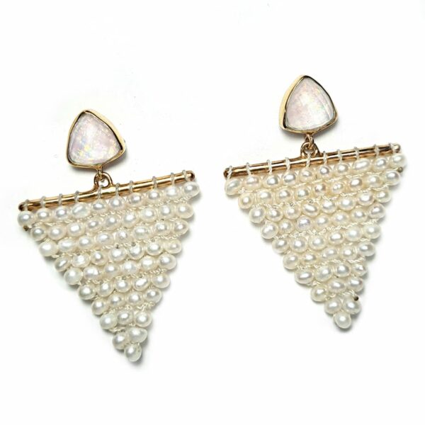 Tonia Makri Earrings White Opal Quartz, Pearls