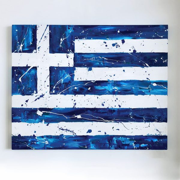 Carolina Rovithi Splashing Greek Flag Original Artwork On Canvas