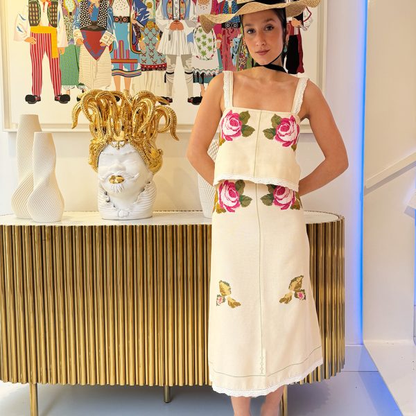 Celia Dragouni Set Top - Skirt with Roses Hand Knitted