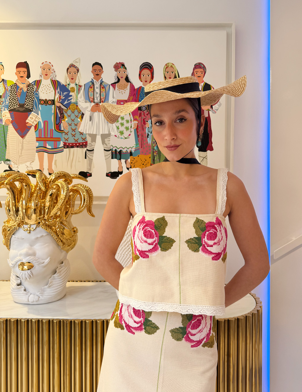 Celia Dragouni Set Top - Skirt with Roses Hand Knitted - Image 2