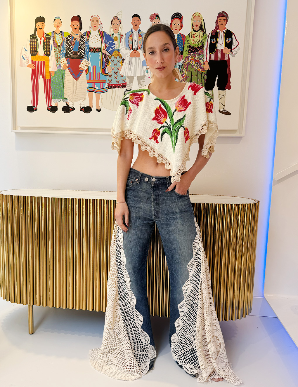 Celia Dragouni Vintage Denim Jeans with Hand Knitted - Image 2