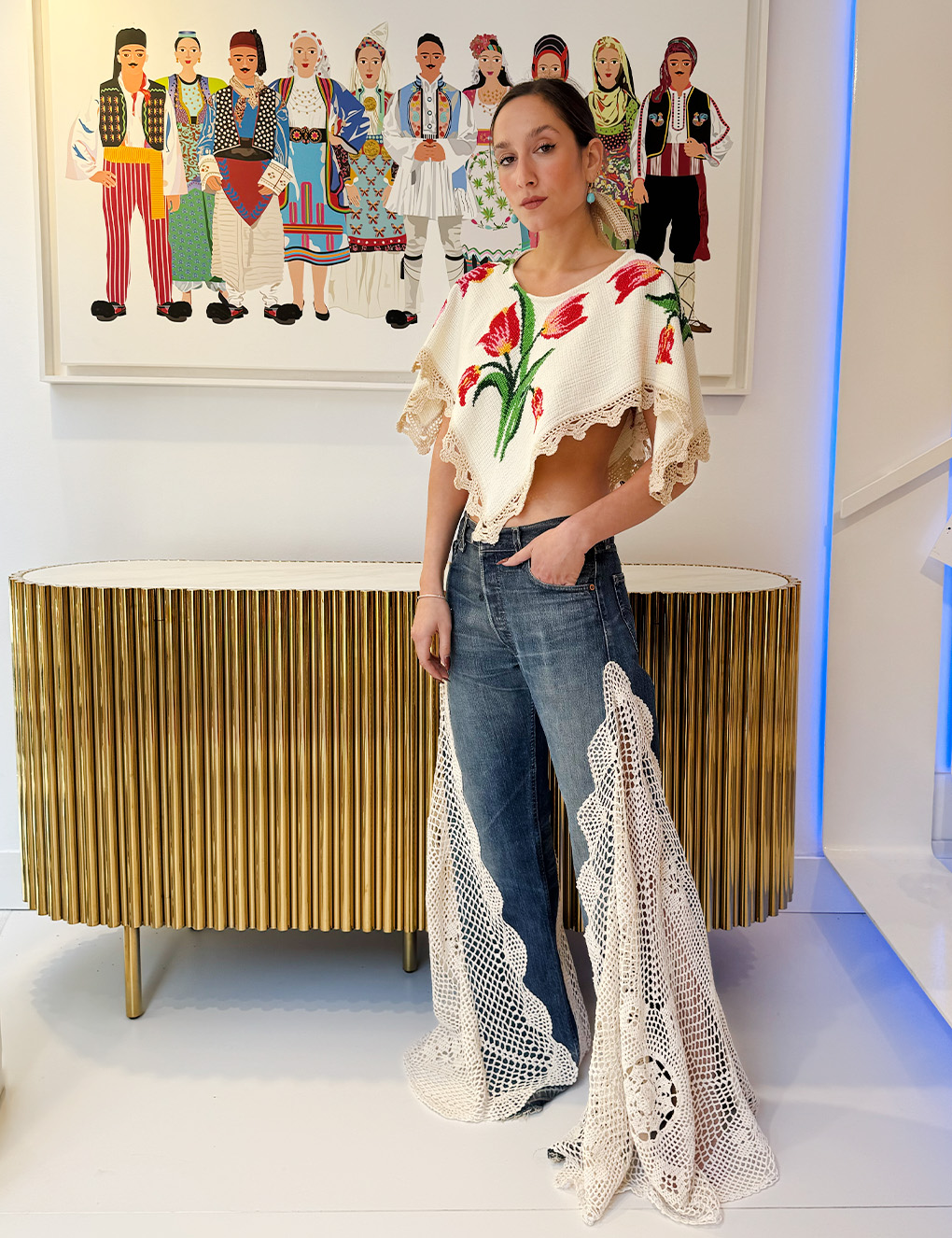 Celia Dragouni Vintage Denim Jeans with Hand Knitted - Image 3