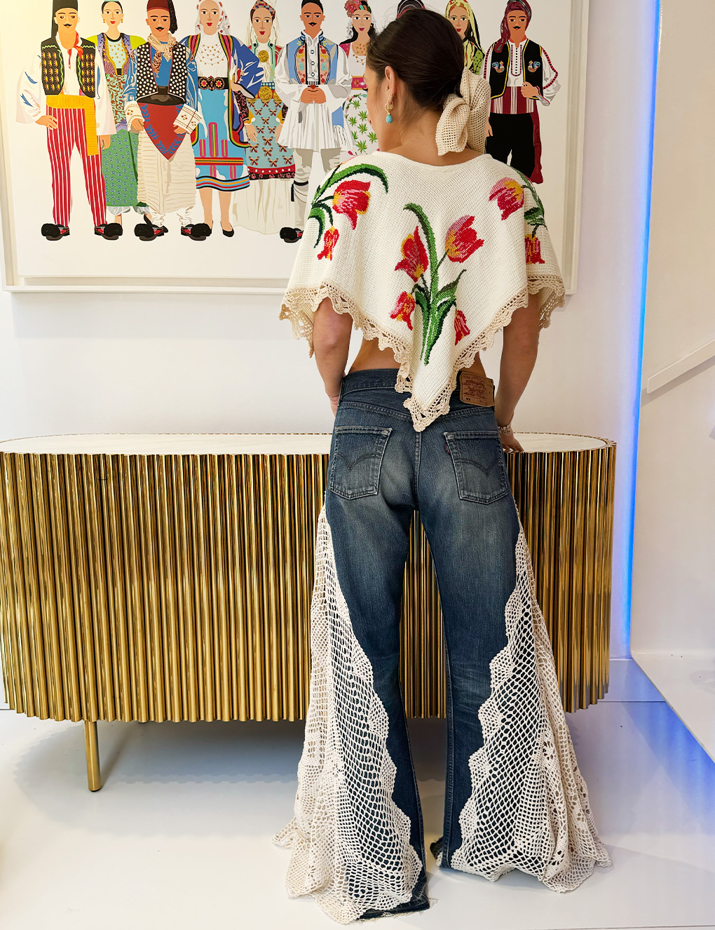 Celia Dragouni Vintage Denim Jeans with Hand Knitted - Image 5