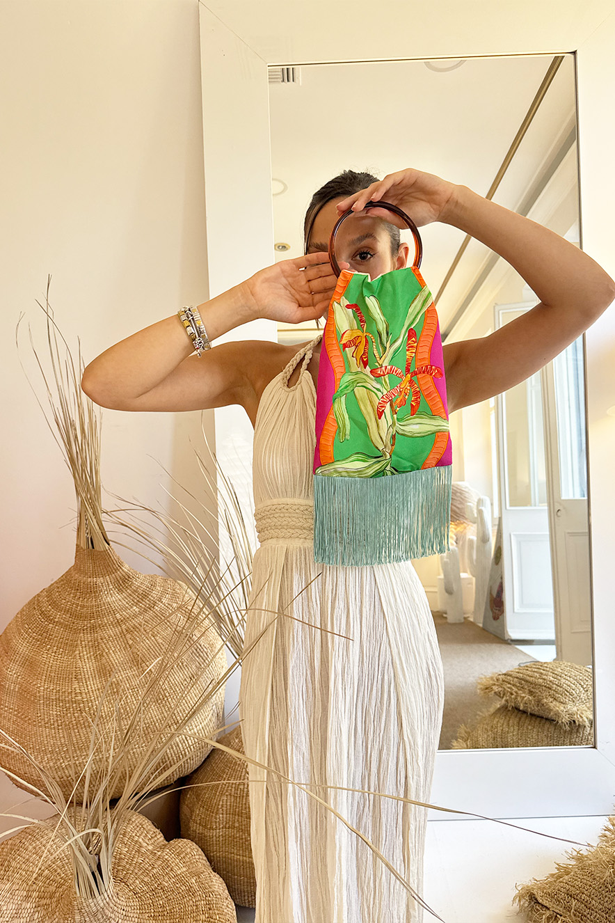 Eleni Malami Small Silk Fringe Bag Sage - Image 3