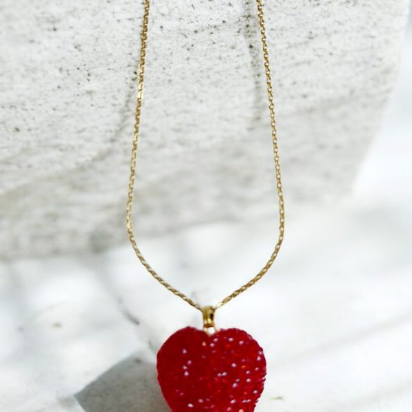 Ifigenia Loukou Jelly Heart Necklace with Long Chain Red