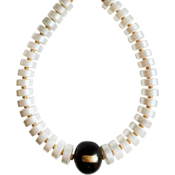 Ifigenia Loukou Necklace made of Pearl Beads and Horn Beads