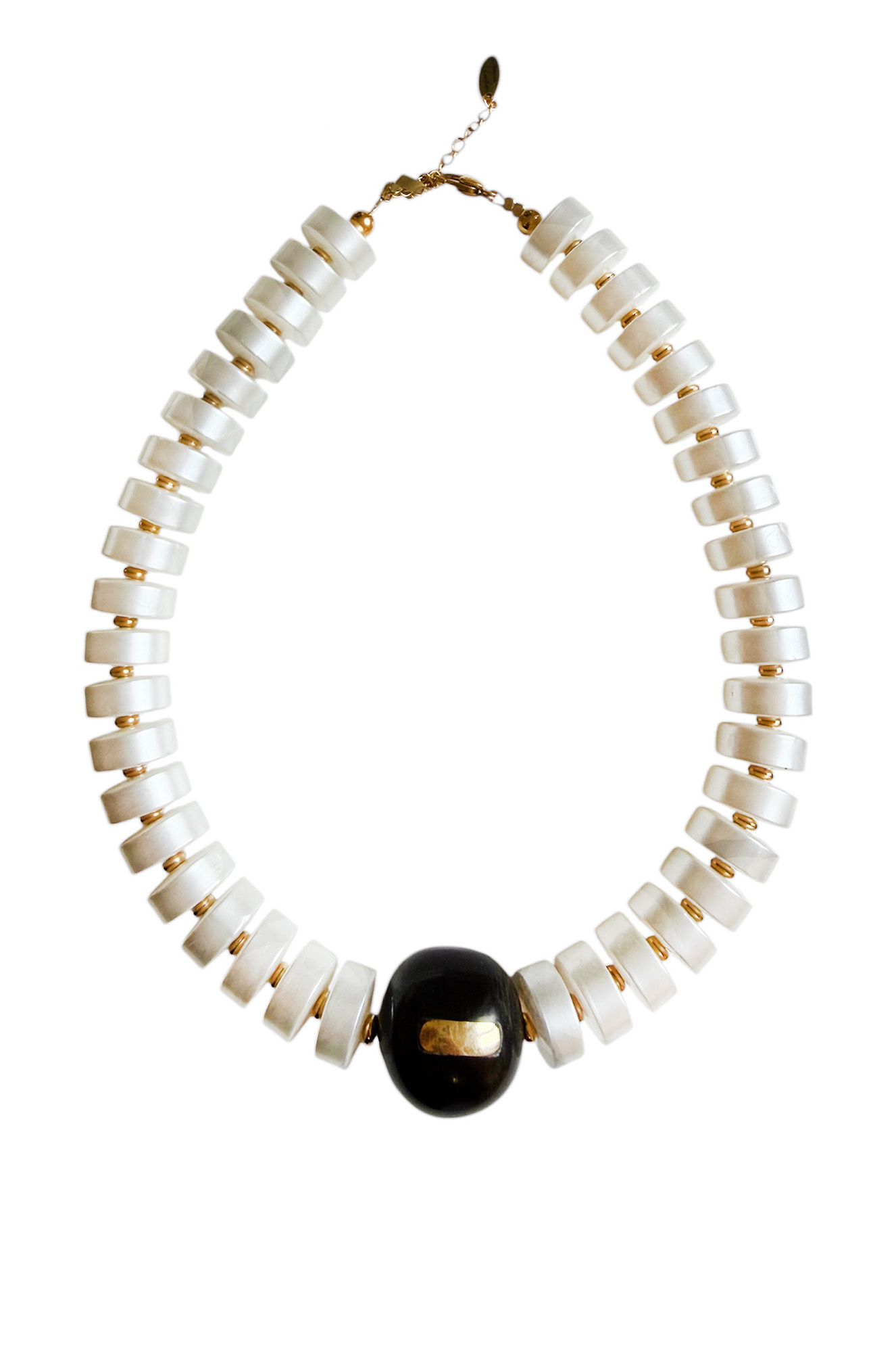 Ifigenia Loukou Necklace made of Pearl Beads and Horn Beads