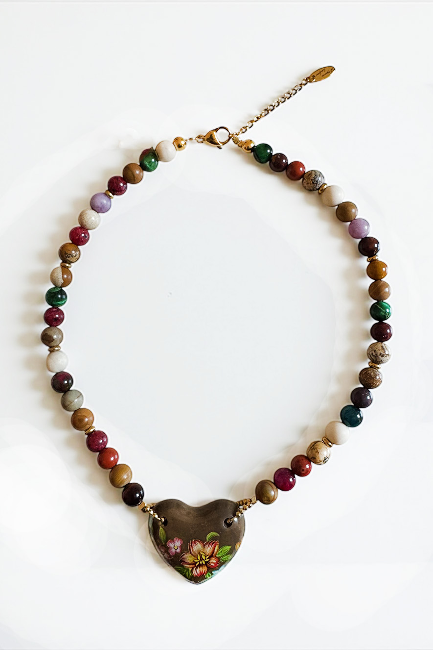 Ifigenia Loukou Vintage Heart Necklace with Semi-Precious Stones