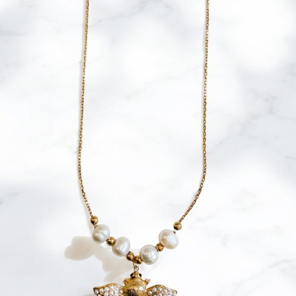 Ifigenia Loukou Long Necklace with Pearls and Bee Pendant