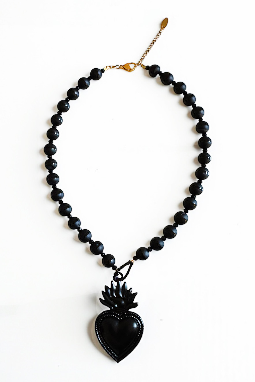 Ifigenia Loukou Sacred Heart Necklace with Black Onyx