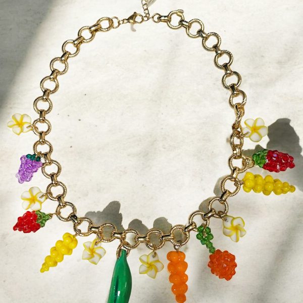 Ifigenia Loukou Necklace with Fruits and Flowers Green