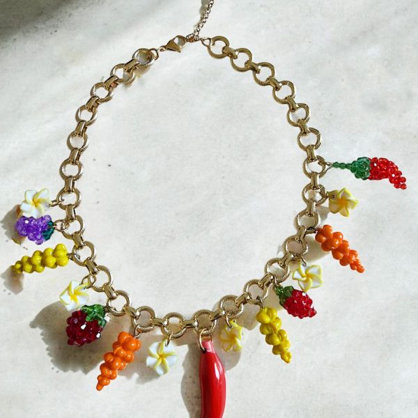 Ifigenia Loukou Necklace with Fruits and Flowers Orange