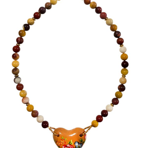 Ifigenia Loukou Vintage Heart Necklace with Semi-Precious Stones Beige