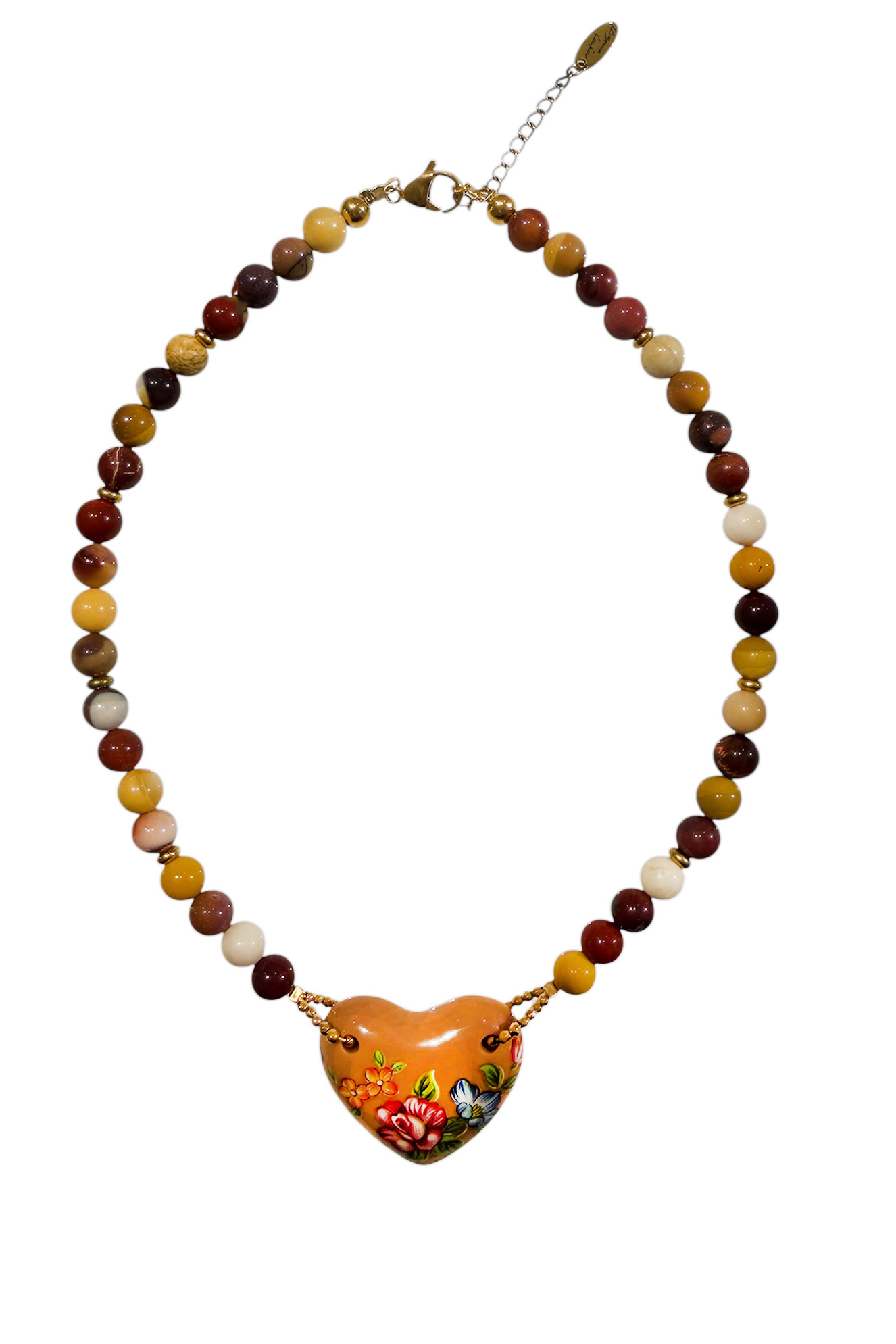 Ifigenia Loukou Vintage Heart Necklace with Semi-Precious Stones Beige