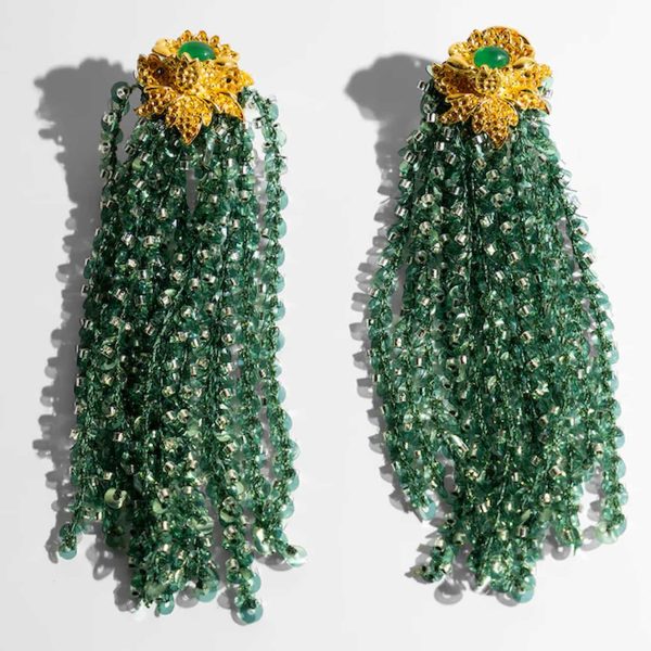 Katerina Psoma Green Tassel Dangle Earrings