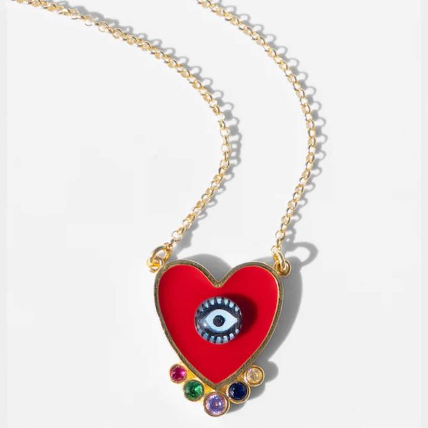 Katerina Psoma Red Evil Eye Heart Necklace