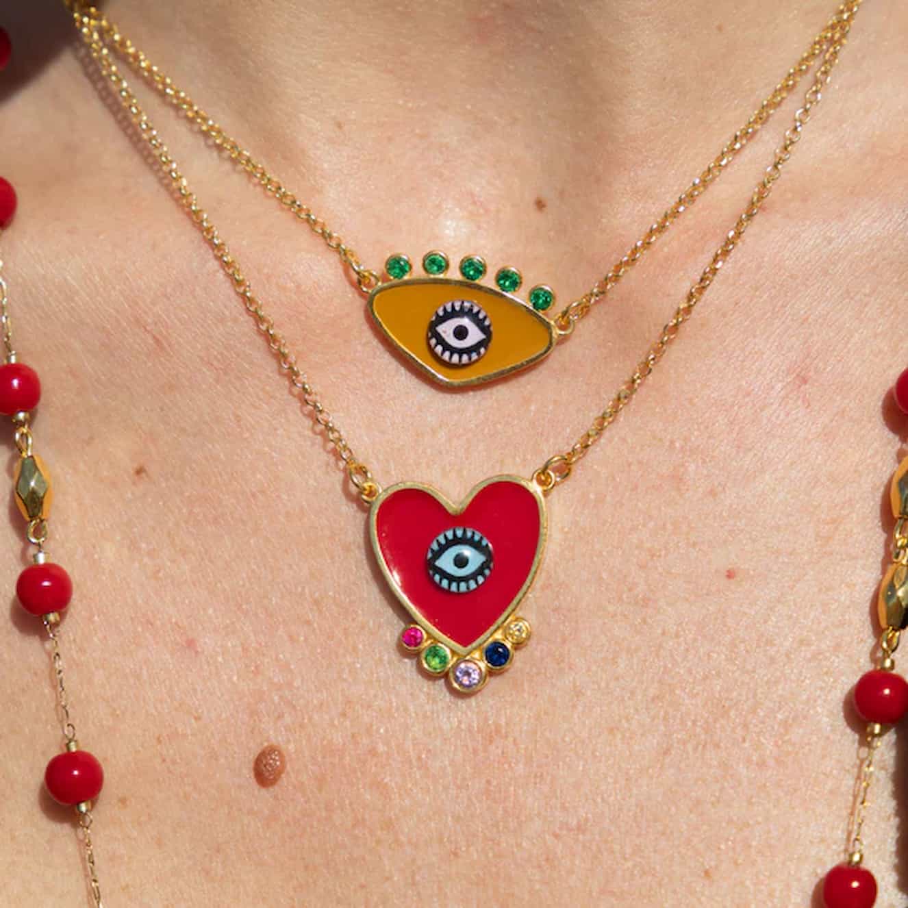 Katerina Psoma Red Evil Eye Heart Necklace - Image 2