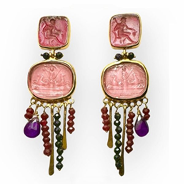 Tonia Makri Earrings Venetian Glass Corudini Sand Stone Amethyst
